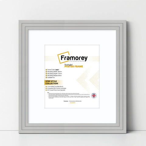Step Style Square Size Grey Picture Frame With White Mount