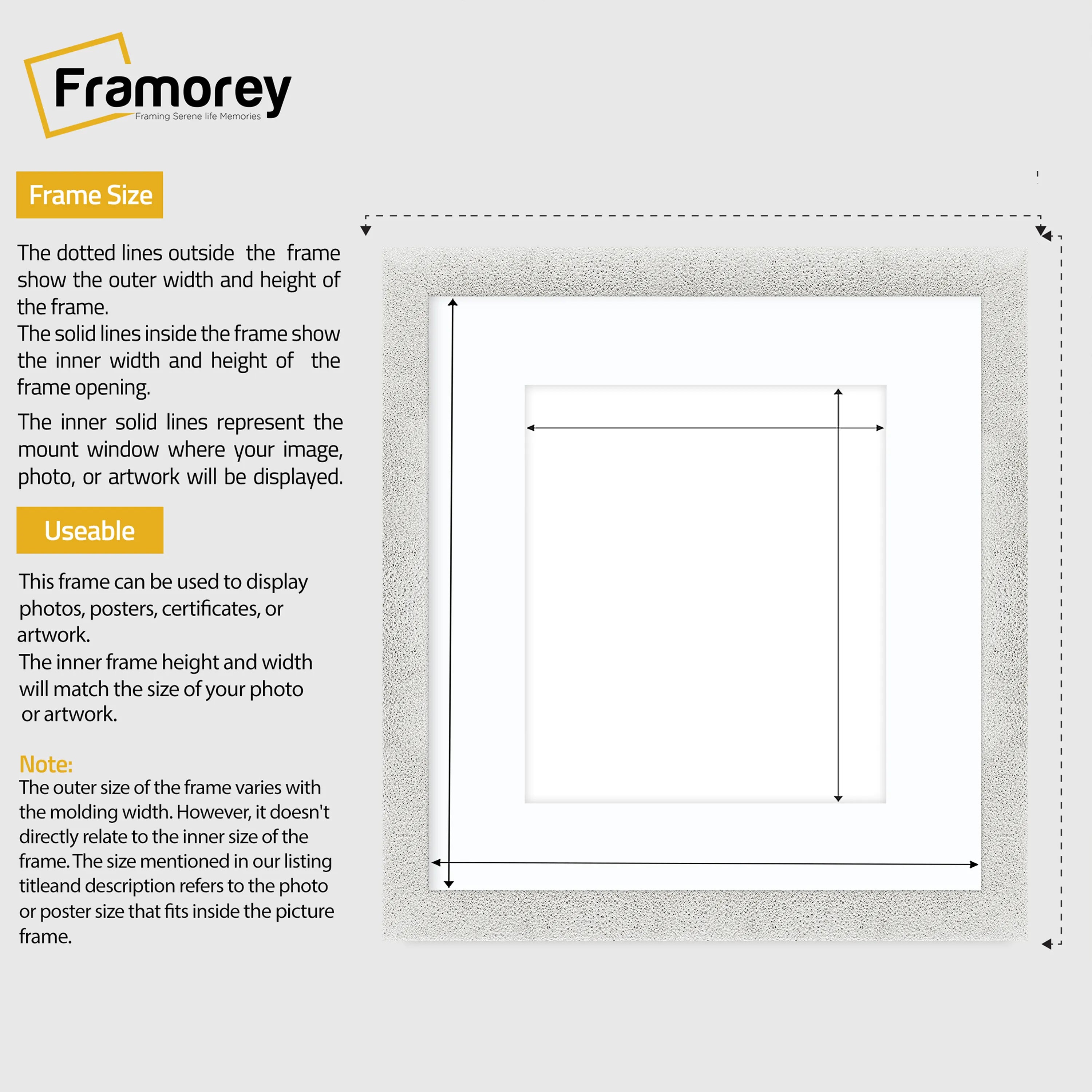Square Picture Frame White Glitter Sparkle Photo Frames With White Mount
