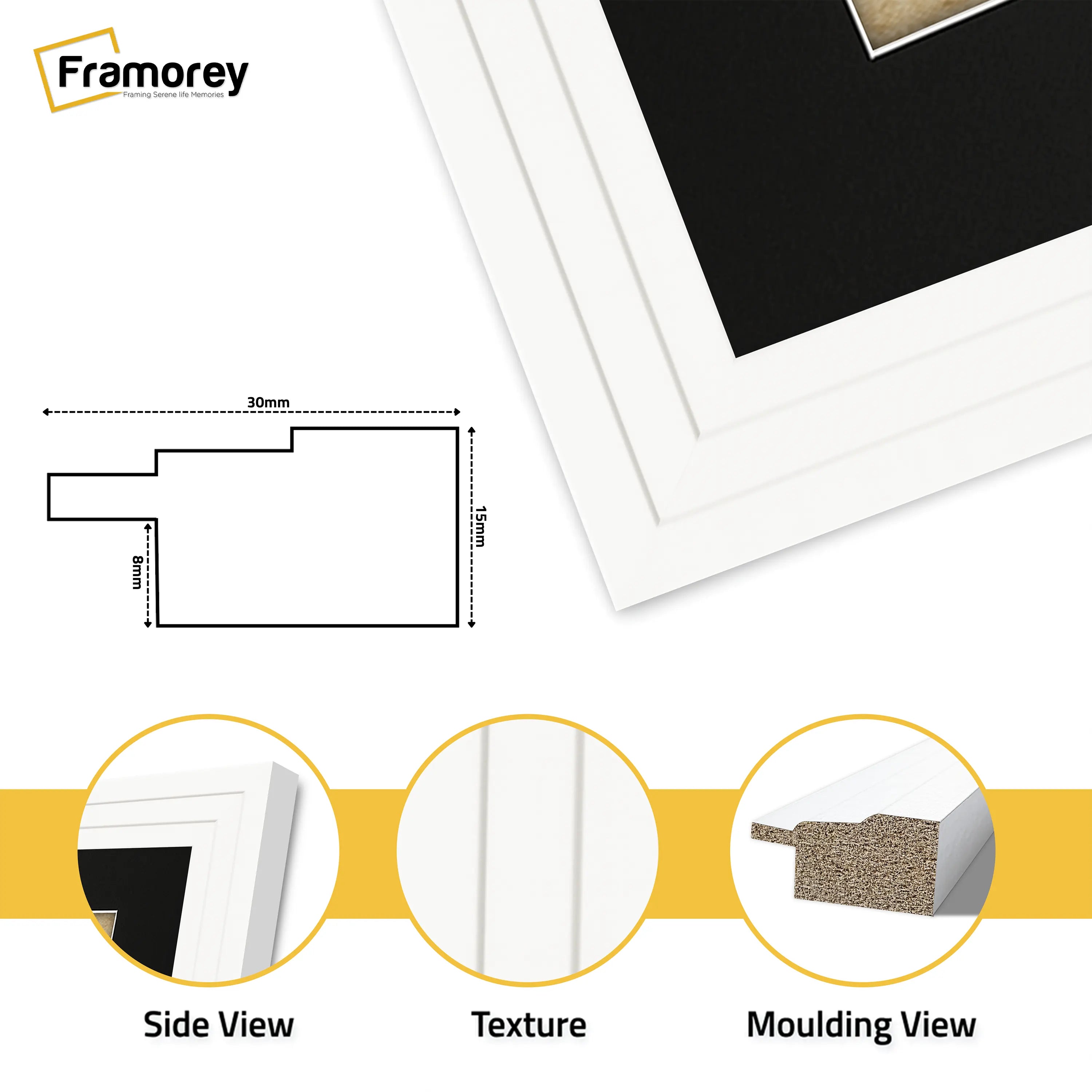 Panoramic Step Style White Photo Frame With Black Mount