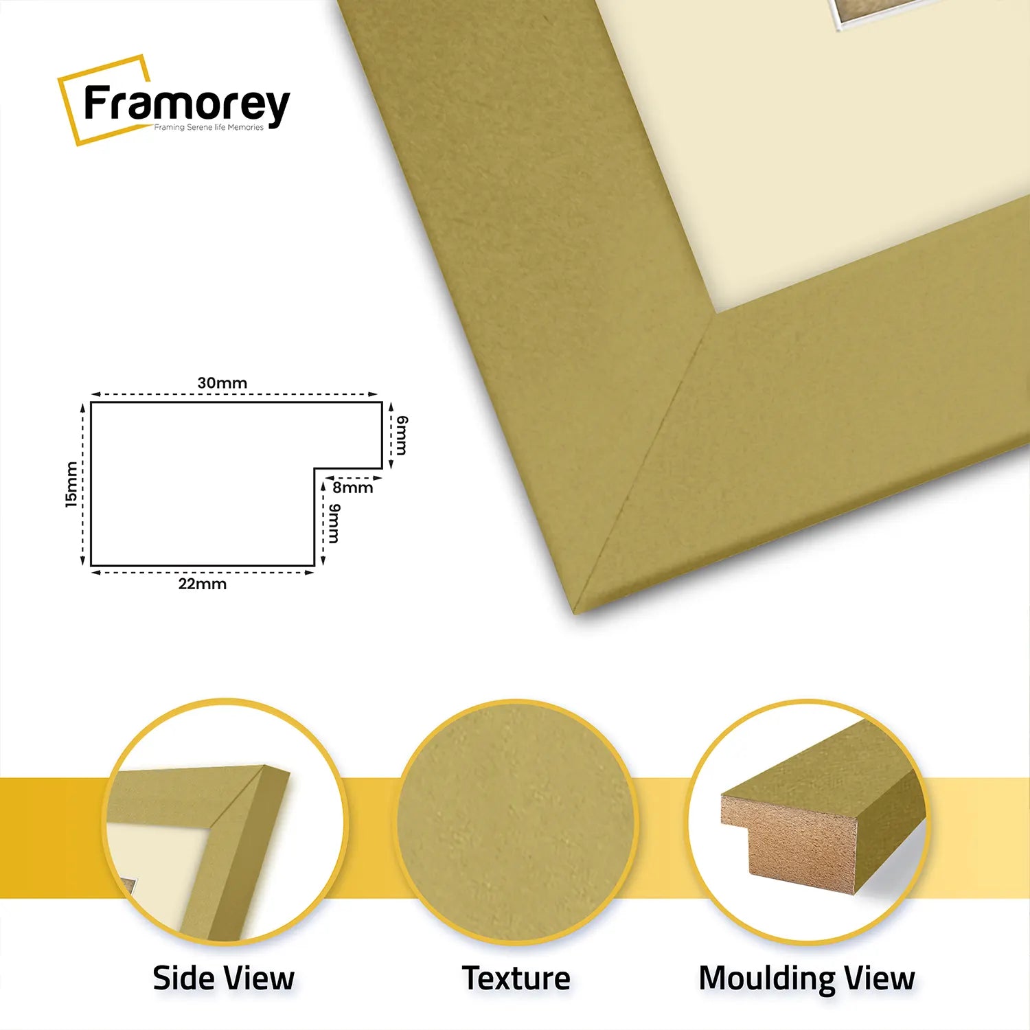 Square Size Gold Picture Frame With Ivory Mount