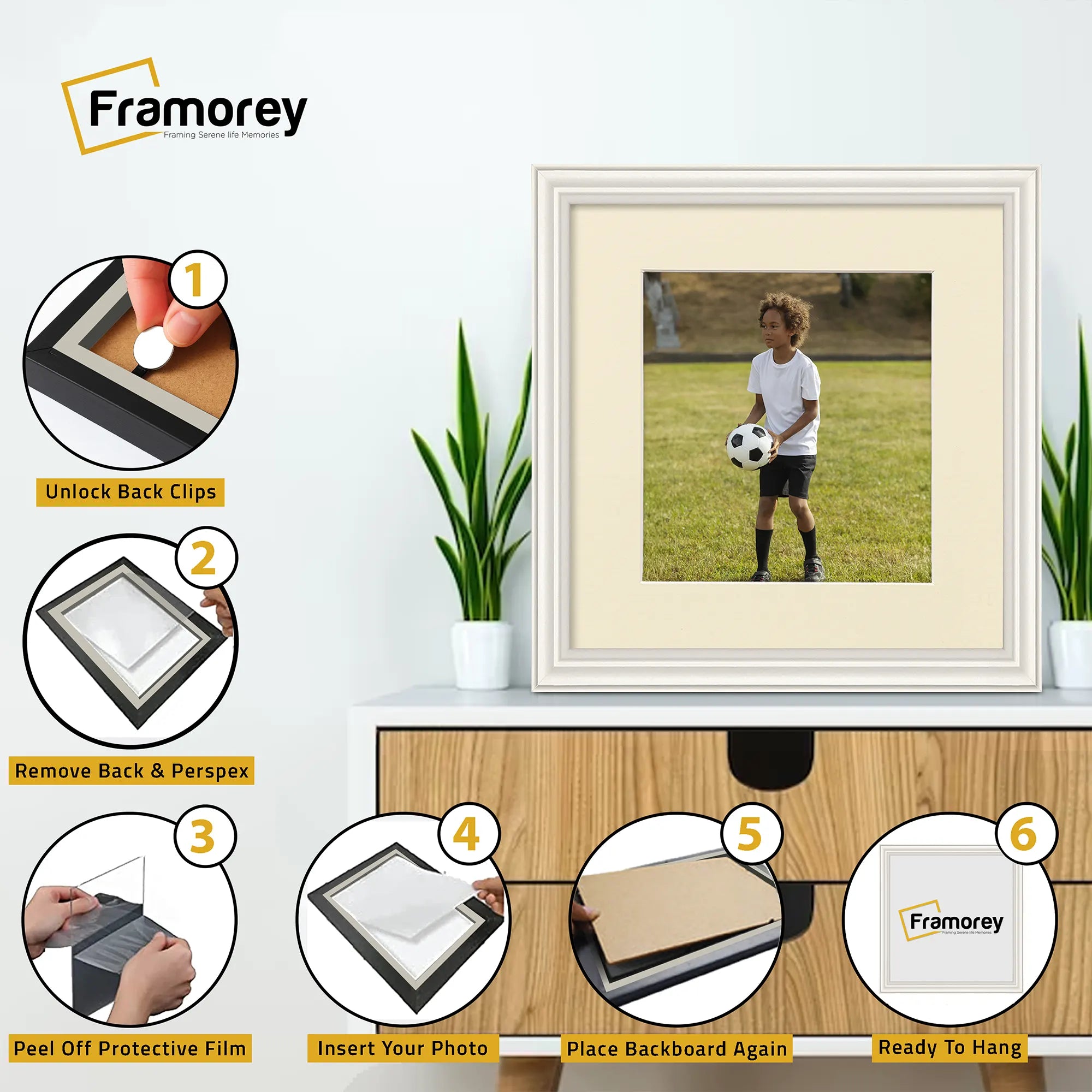 Antique Style Square Size White Picture Frame with Ivory Mount