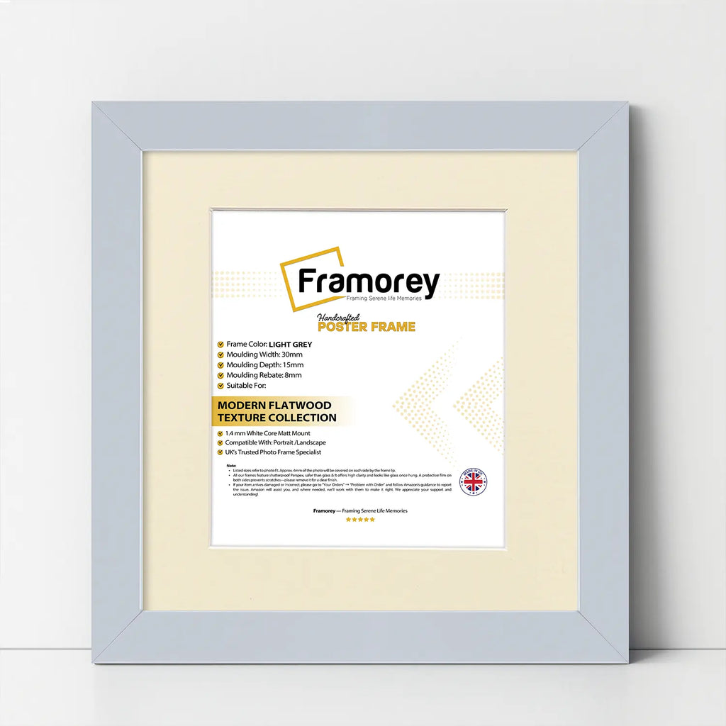 Square Size Light Grey Picture Frame With Ivory Mount