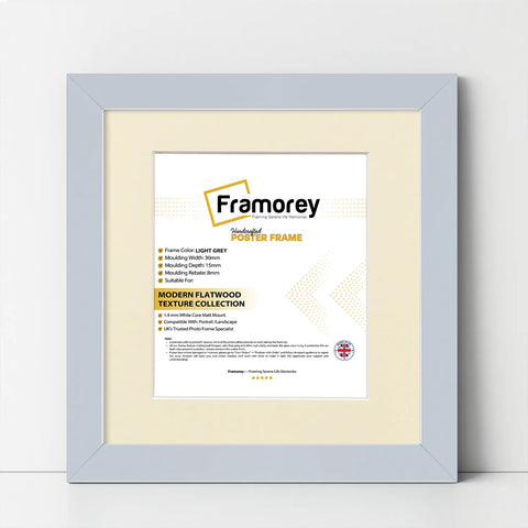Square Size Light Grey Picture Frame With Ivory Mount