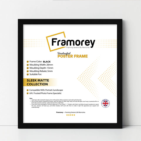 Square Size Black Picture Frames with Thin Matt Poster Frames