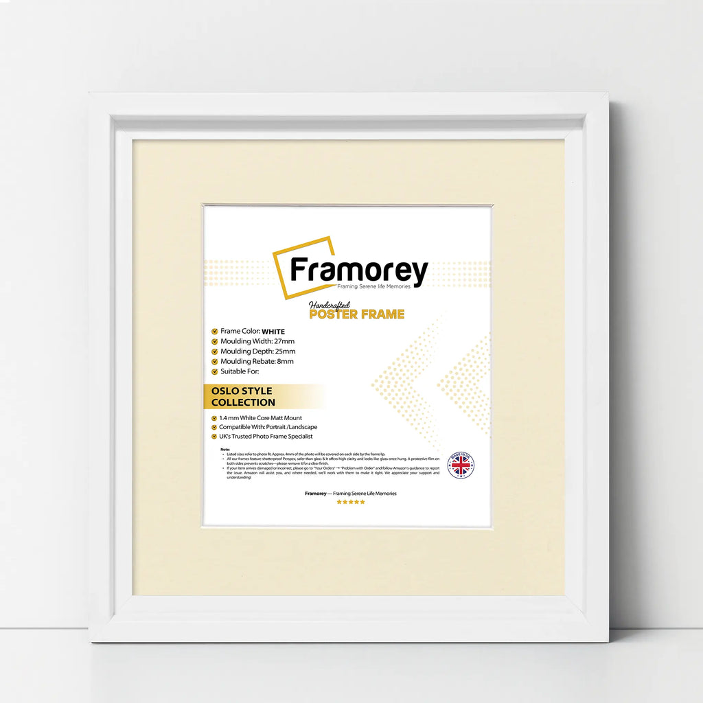 Square Size White Oslo Photo Frames Wall Art Frames With Ivory Mount