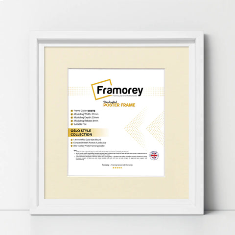 Square Size White Oslo Photo Frames Wall Art Frames With Ivory Mount