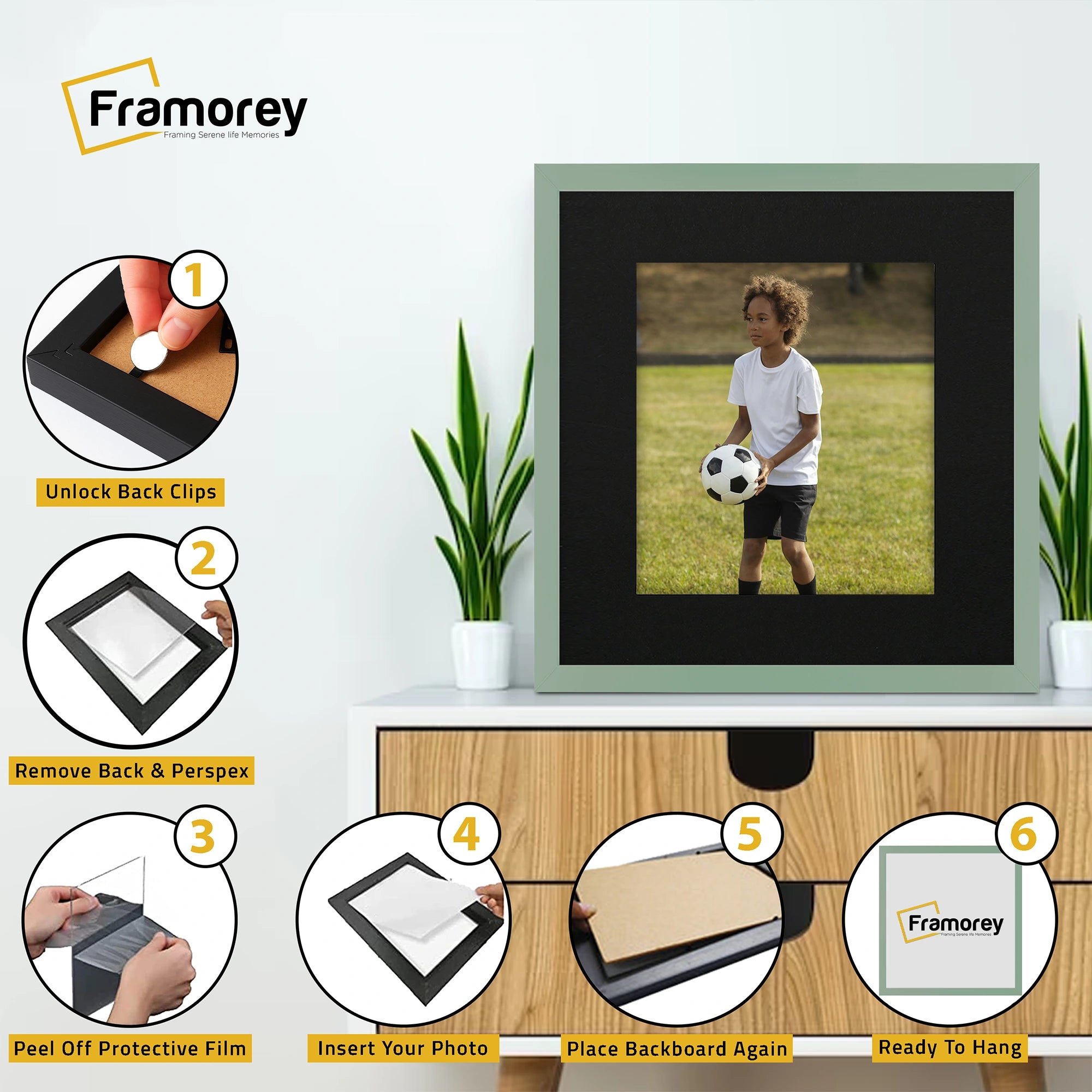 Square Size Thin Matt Green Picture Frames With Black Mount