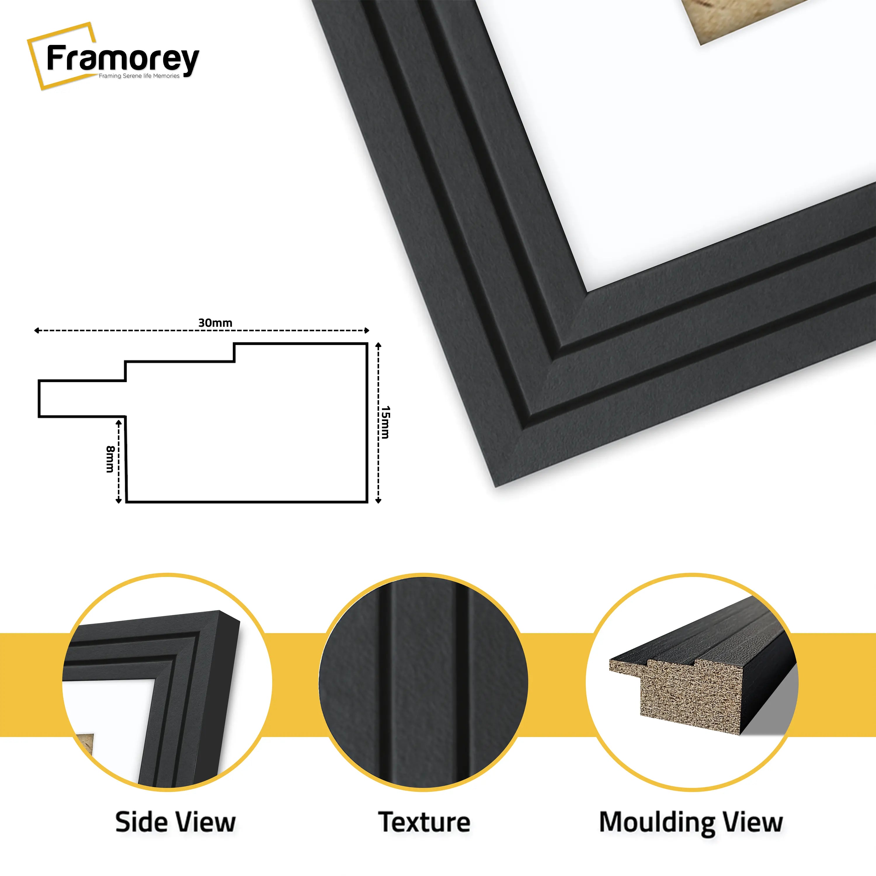 Panoramic Step Style Black Photo Frame With White Mount