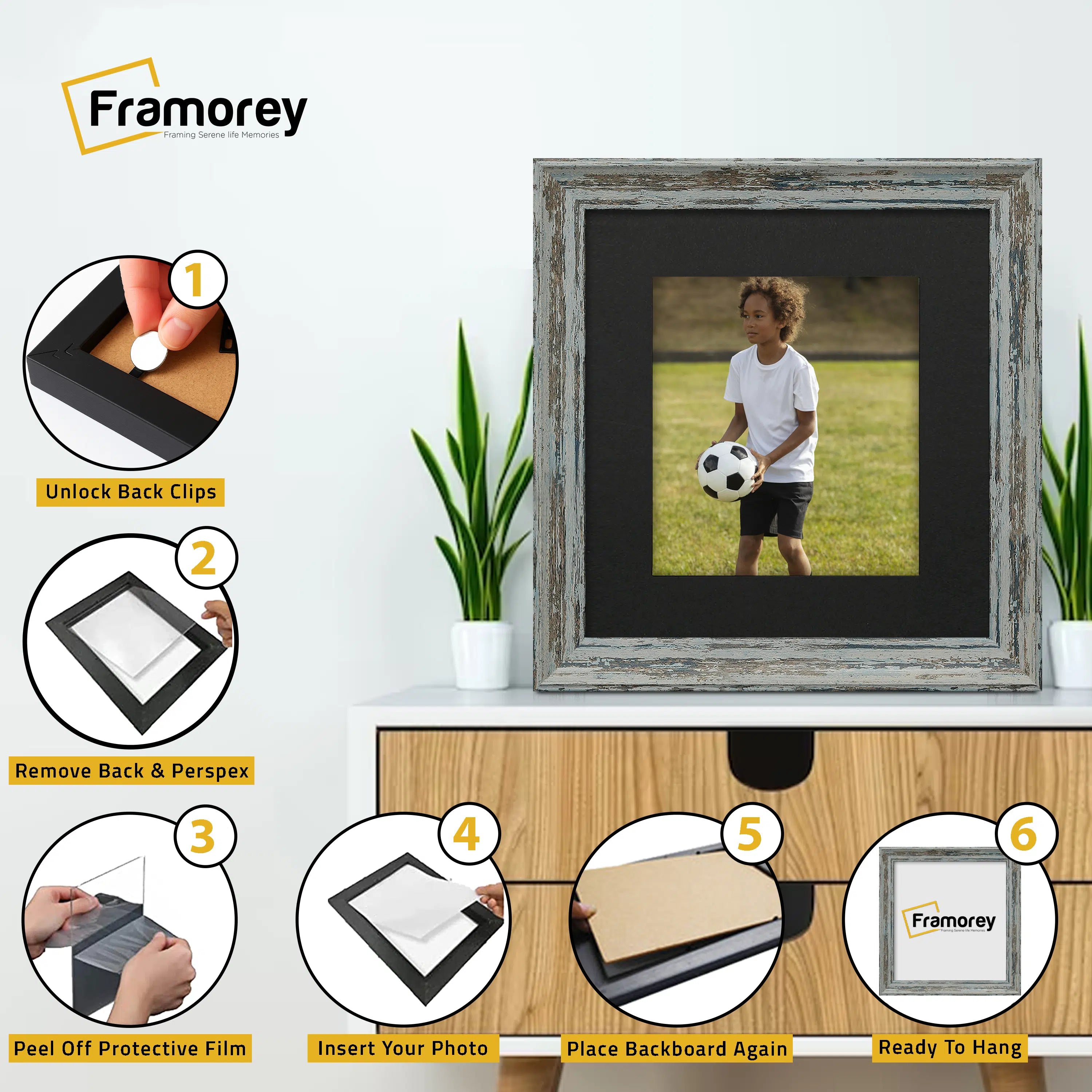 Square Blue Picture Frame Vintage Distressed Photo Frames With Black Mount