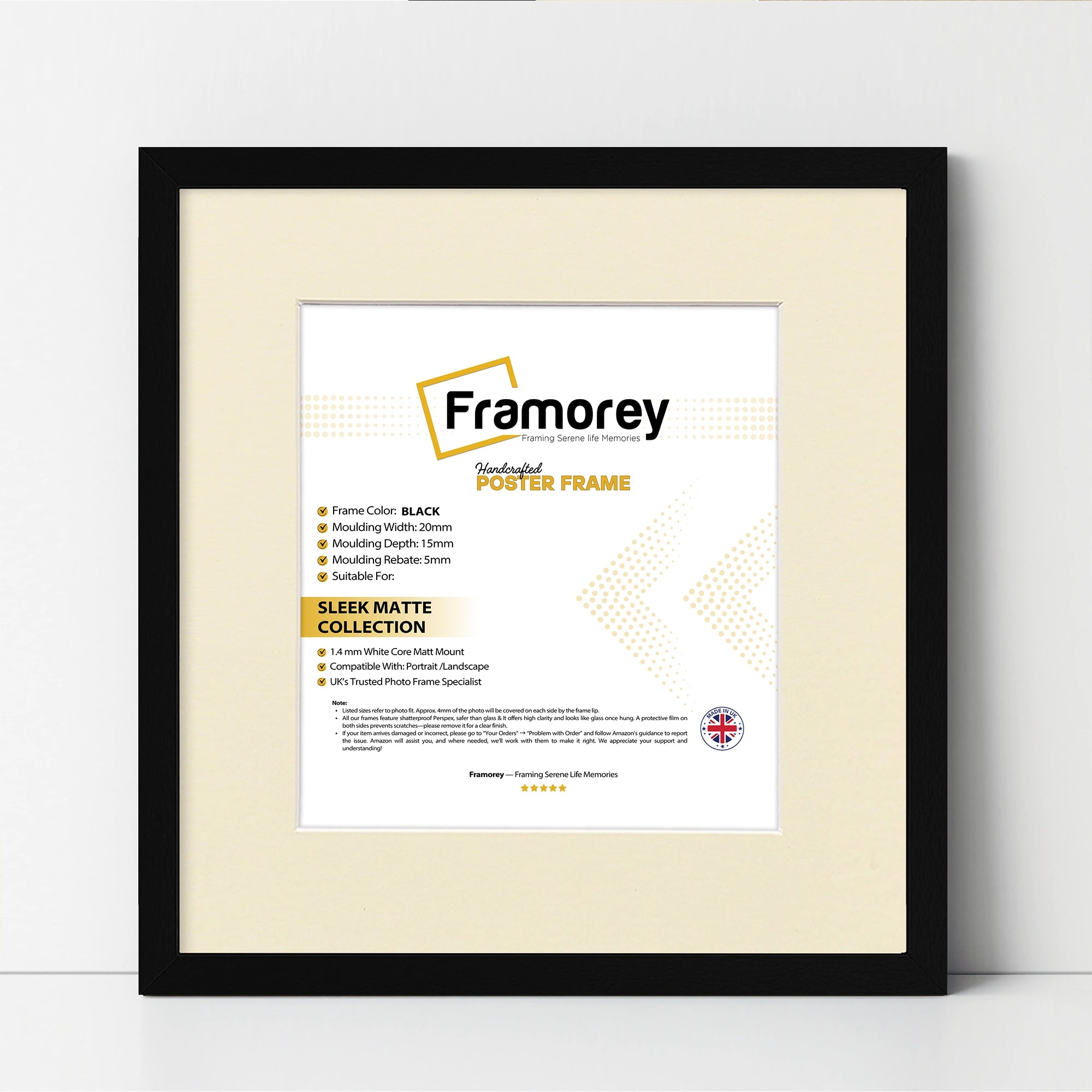 Square Size Thin Matt Black Picture Frames with Ivory Mount