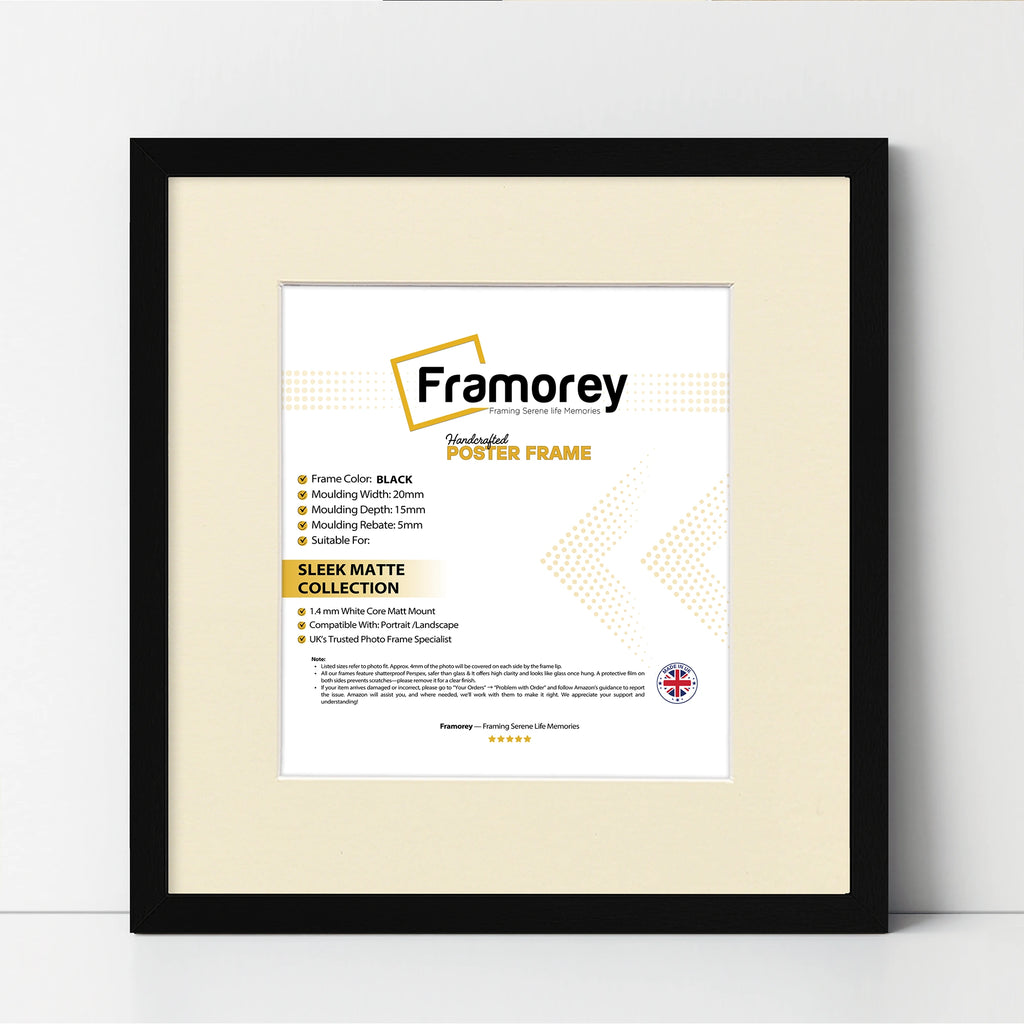 Square Size Thin Matt Black Picture Frames with Ivory Mount