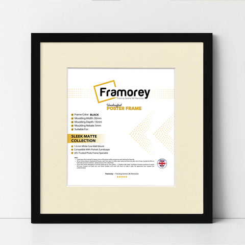 Square Size Thin Matt Black Picture Frames with Ivory Mount