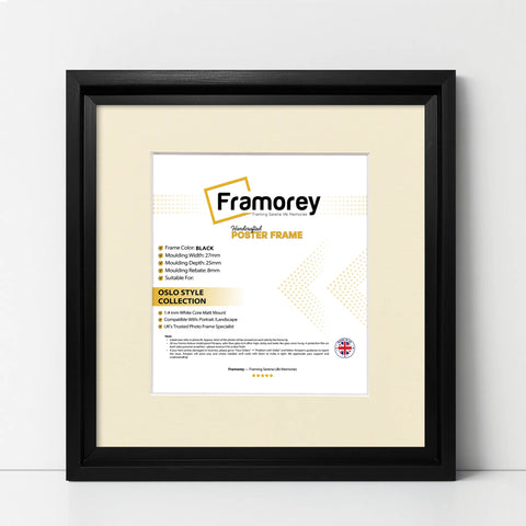 Square Size Black Oslo Photo Frames Wall Art Frames With Ivory Mount