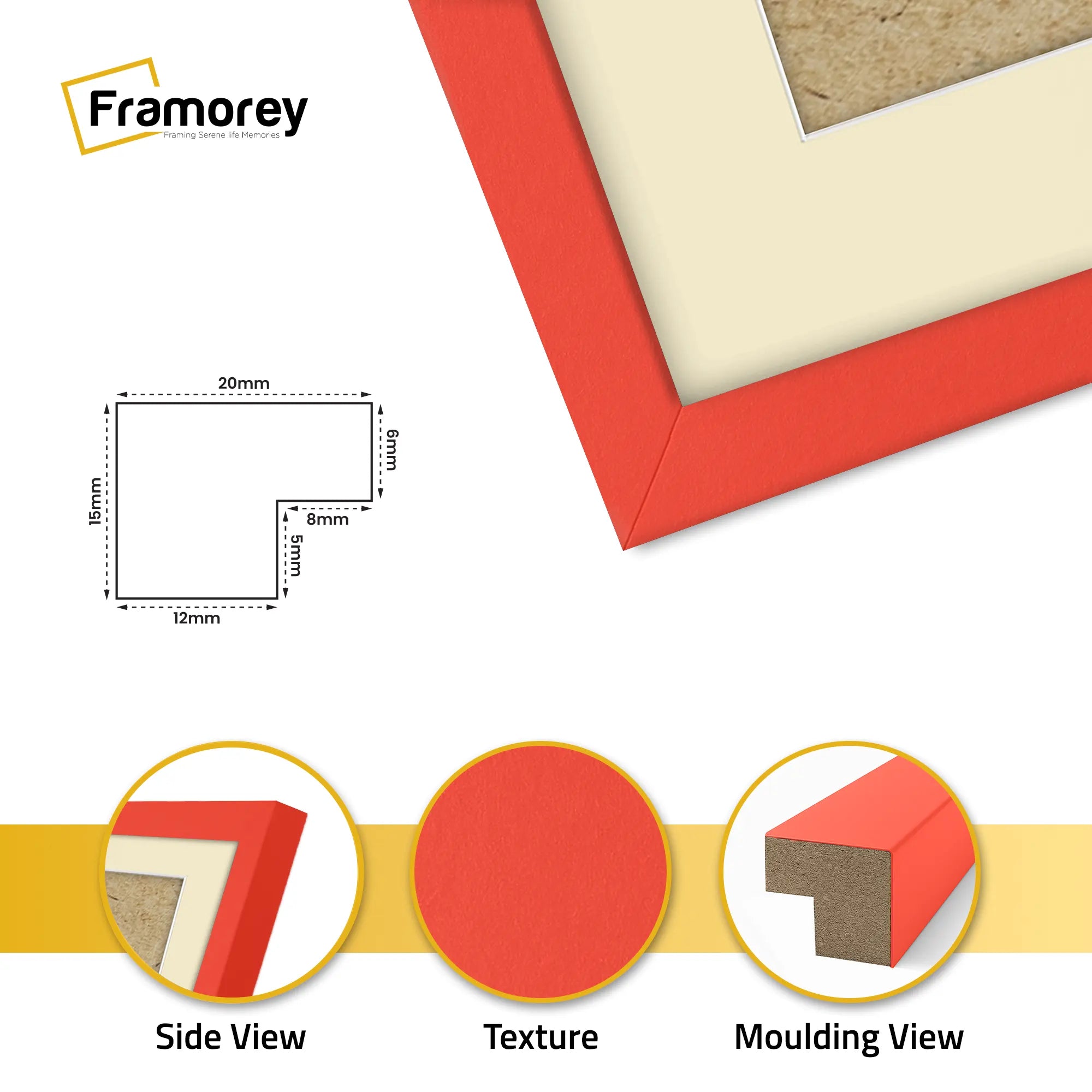 Square Size Thin Matt Red Picture Frames With Ivory Mount