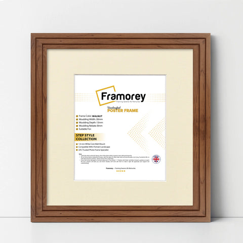 Step Style Square Size Walnut Picture Frame With Ivory Mount