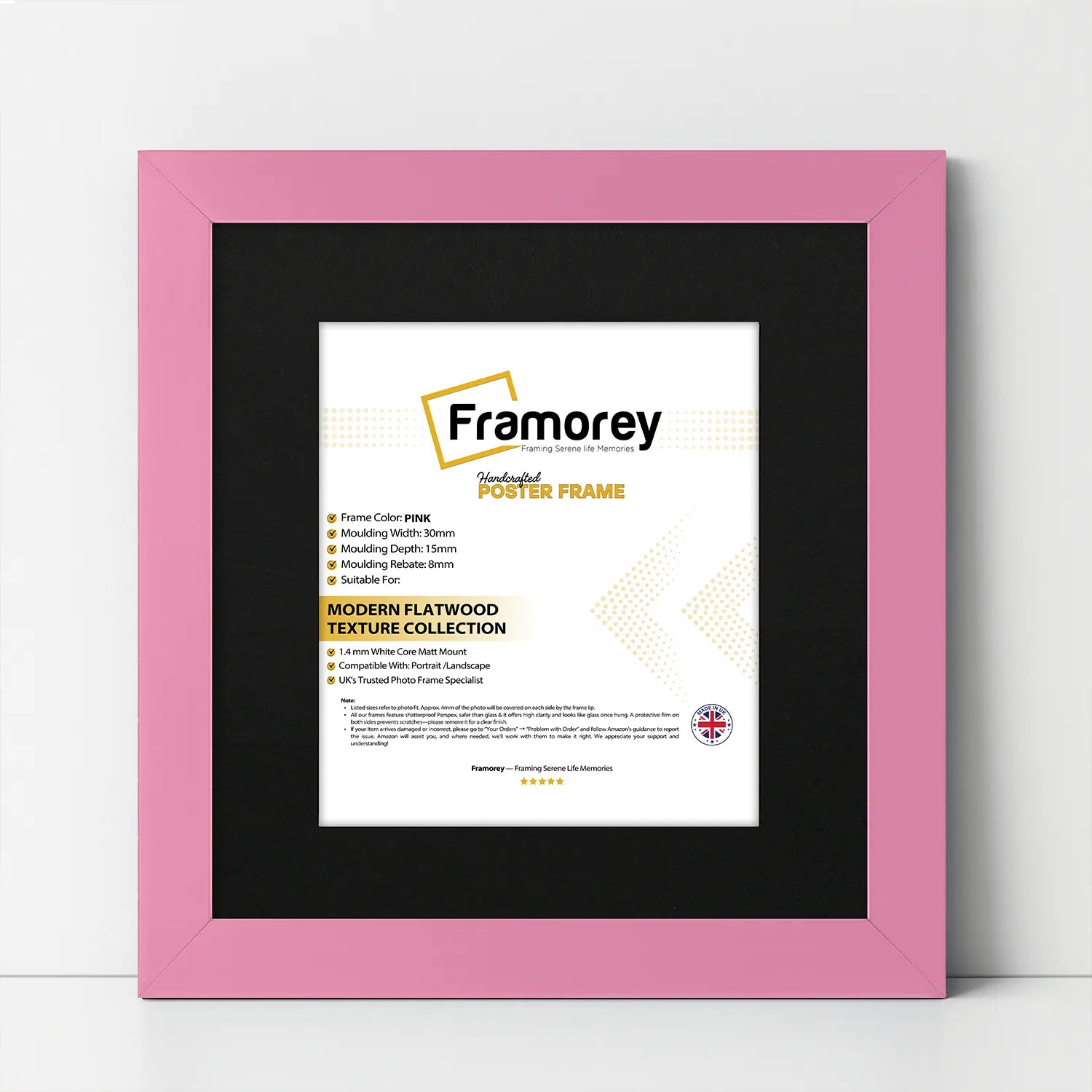 Square Size Pink Picture Frame With Black Mount