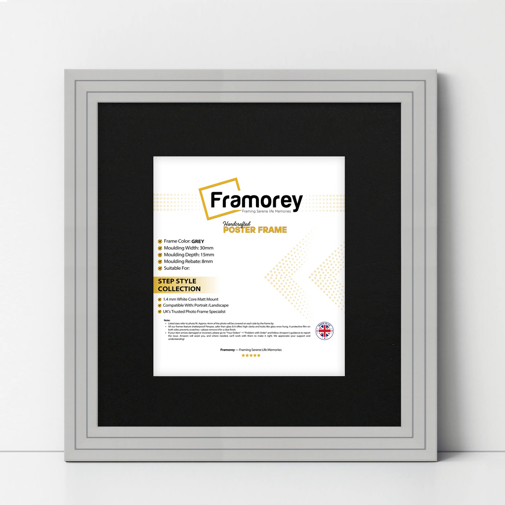 Step Style Square Size Grey Picture Frame With Black Mount