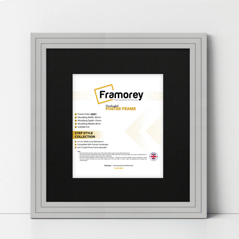 Step Style Square Size Grey Picture Frame With Black Mount