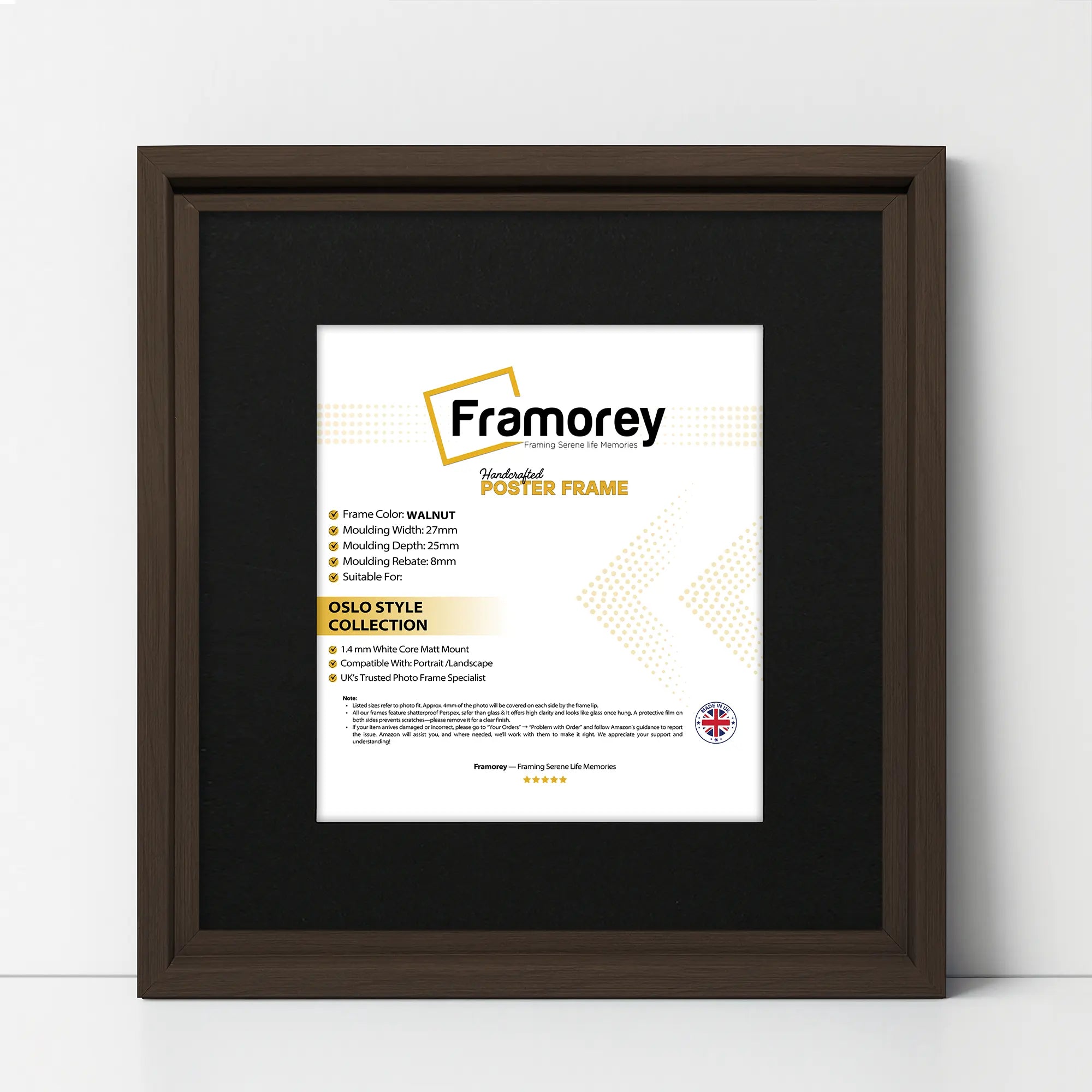 Square Size Walnut Oslo Photo Frames Wall Art Frames With Black Mount