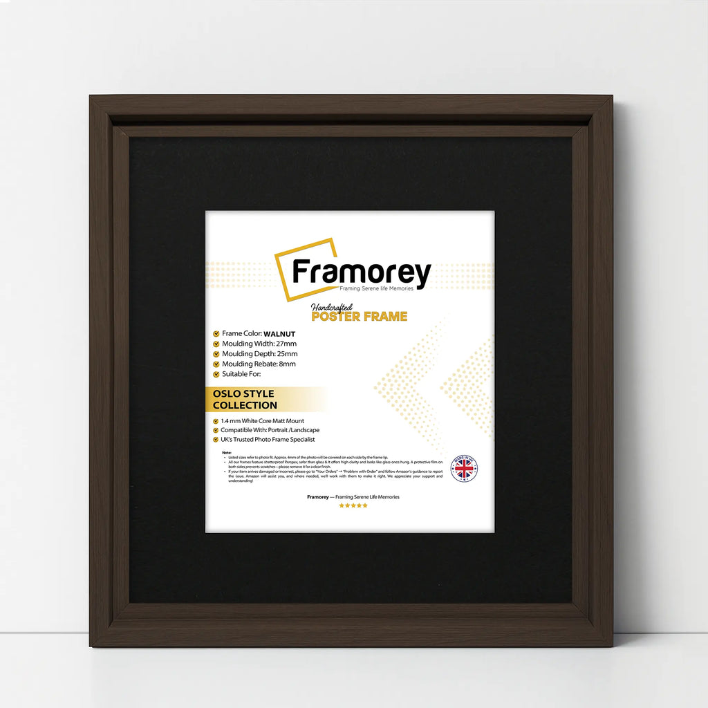 Square Size Walnut Oslo Photo Frames Wall Art Frames With Black Mount