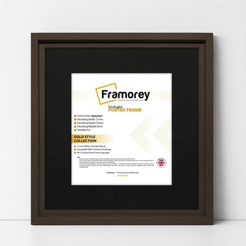 Square Size Walnut Oslo Photo Frames Wall Art Frames With Black Mount