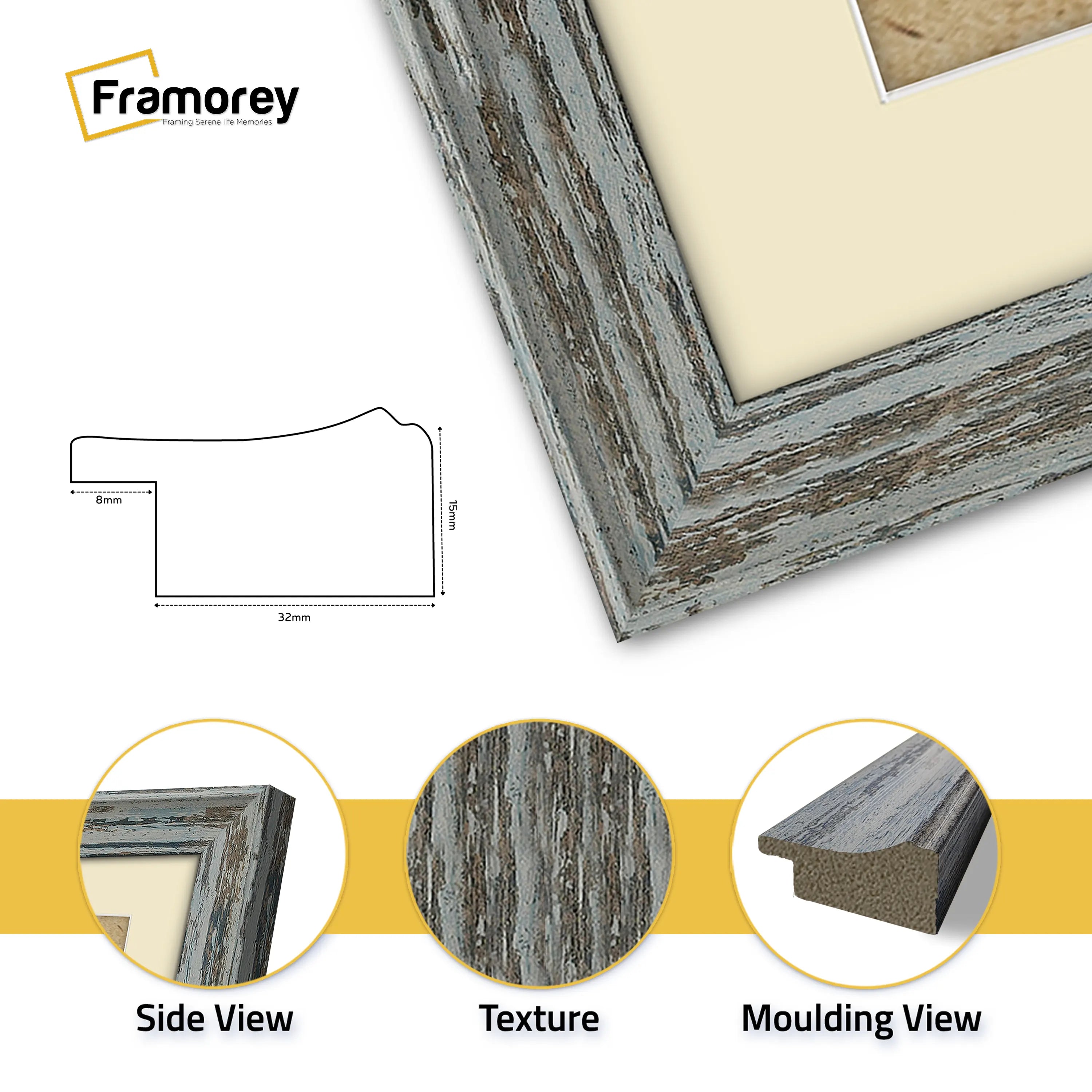 Panoramic Size Vintage Distressed Blue Photo Frames With Ivory Mount