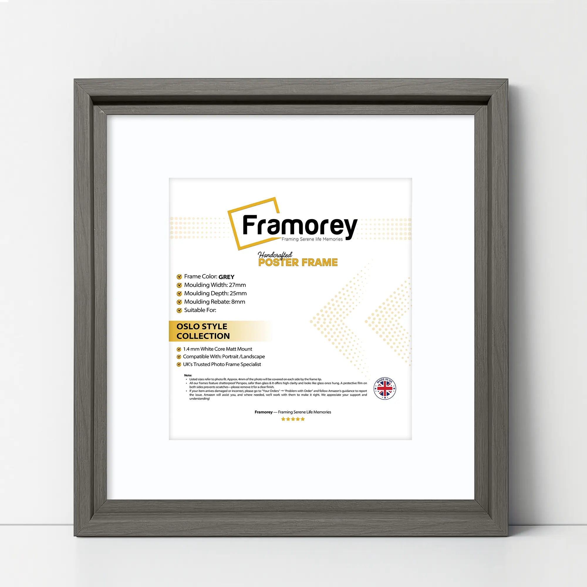 Square Size Grey Oslo Photo Frames Wall Art Frames With White Mount