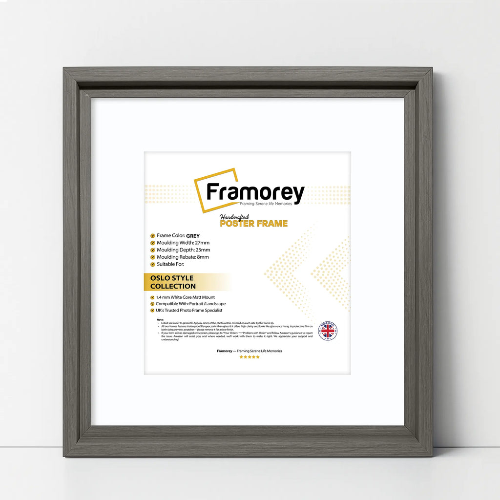 Square Size Grey Oslo Photo Frames Wall Art Frames With White Mount