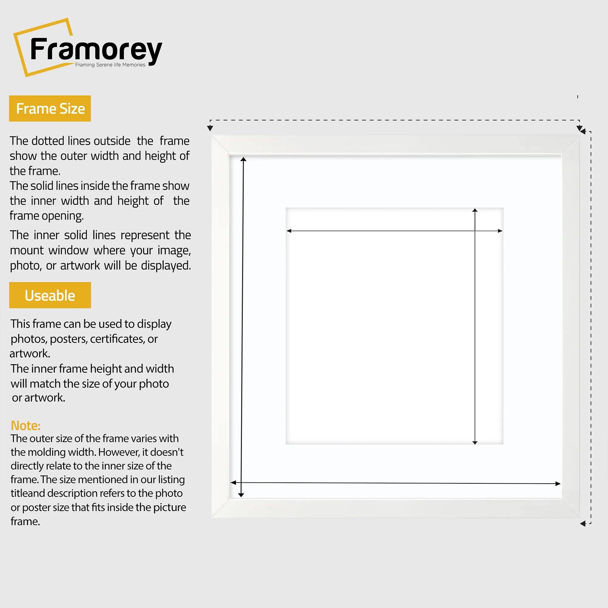 Square Size Thin Matt White Photo Frames With White Mount