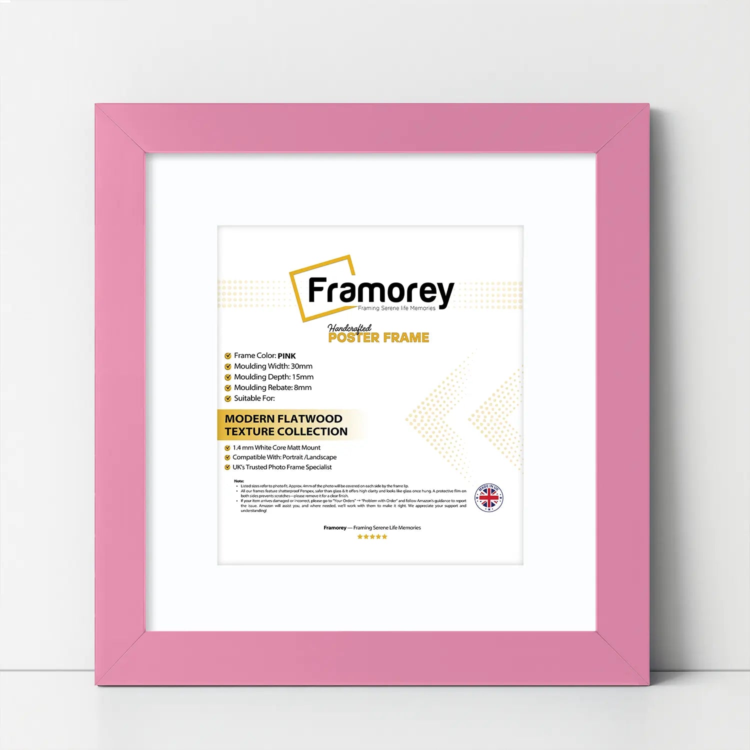 Square Size Pink Picture Frame With White Mount