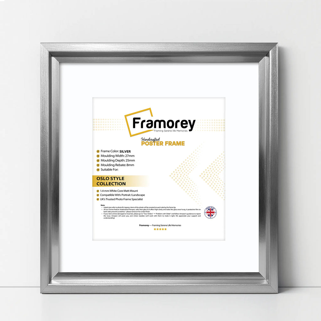 Square Size Silver Oslo Photo Frames Wall Art Frames With White Mount