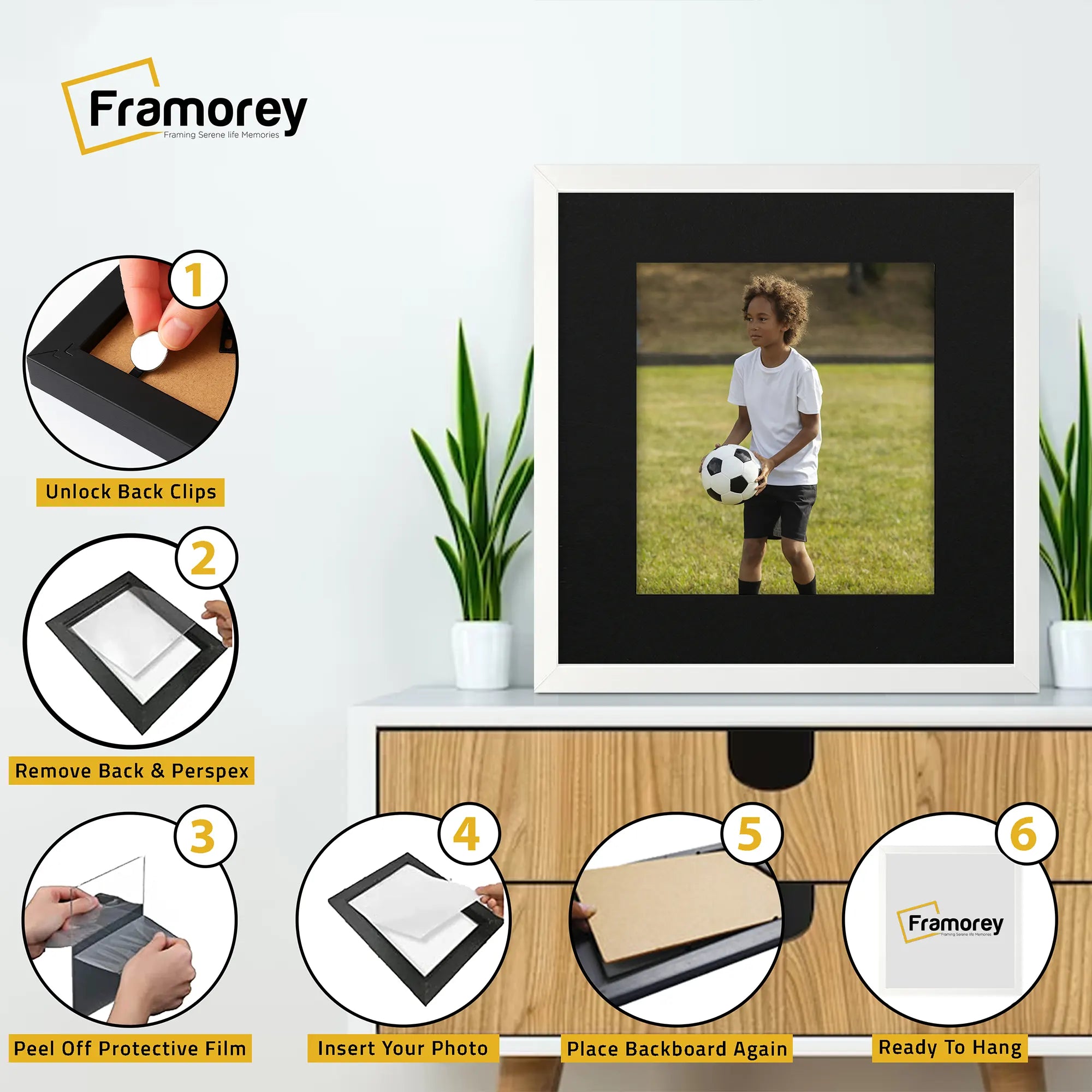 Square Size White Thin Matt Photo Frames with Black Mount