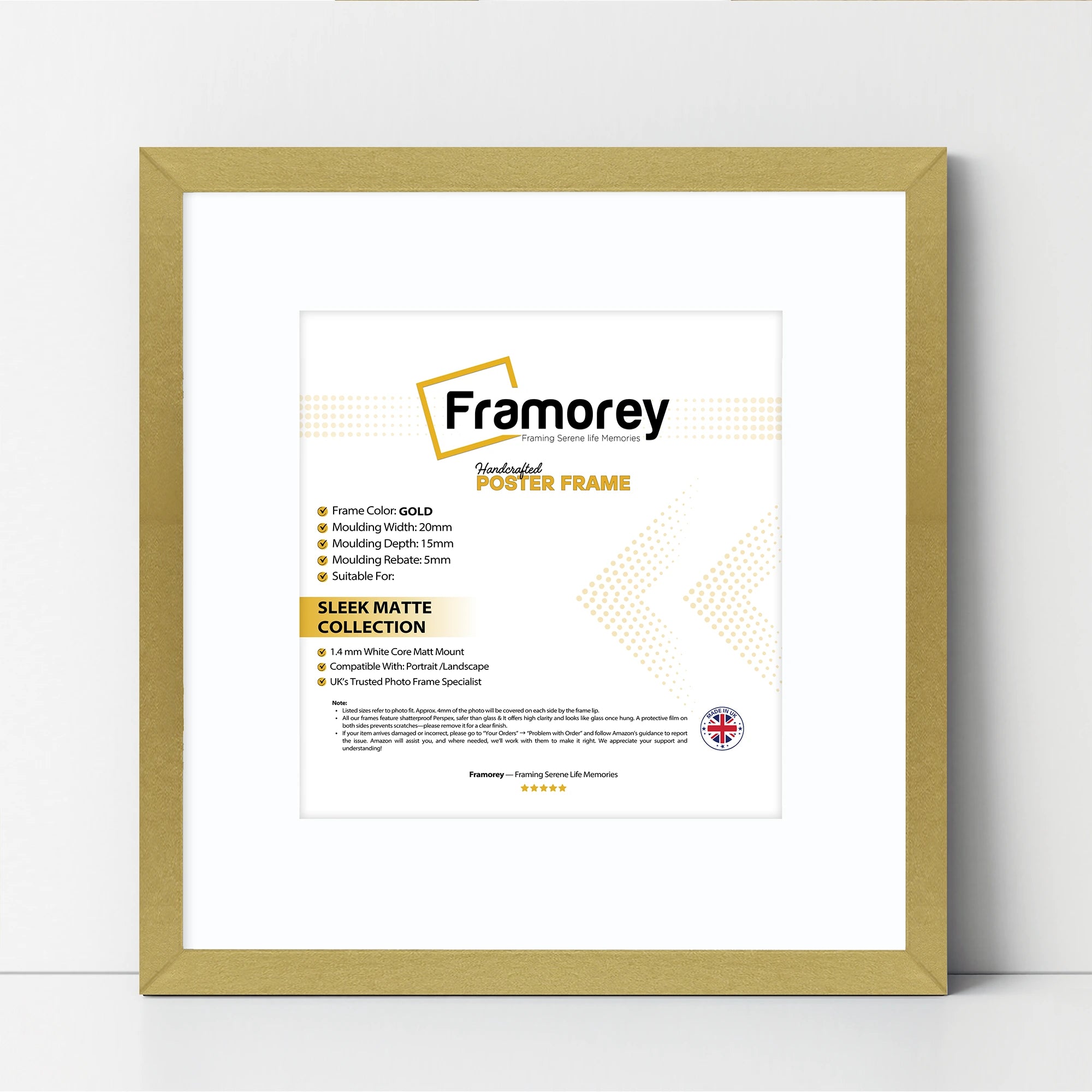 Square Size Gold Thin Matt Photo Frames With White Mount
