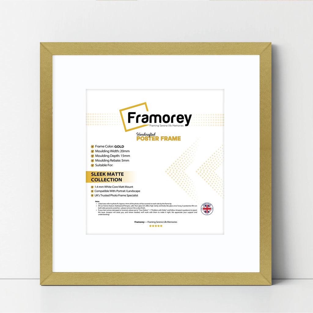 Square Size Gold Thin Matt Photo Frames With White Mount