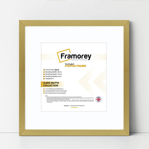 Square Size Gold Thin Matt Photo Frames With White Mount