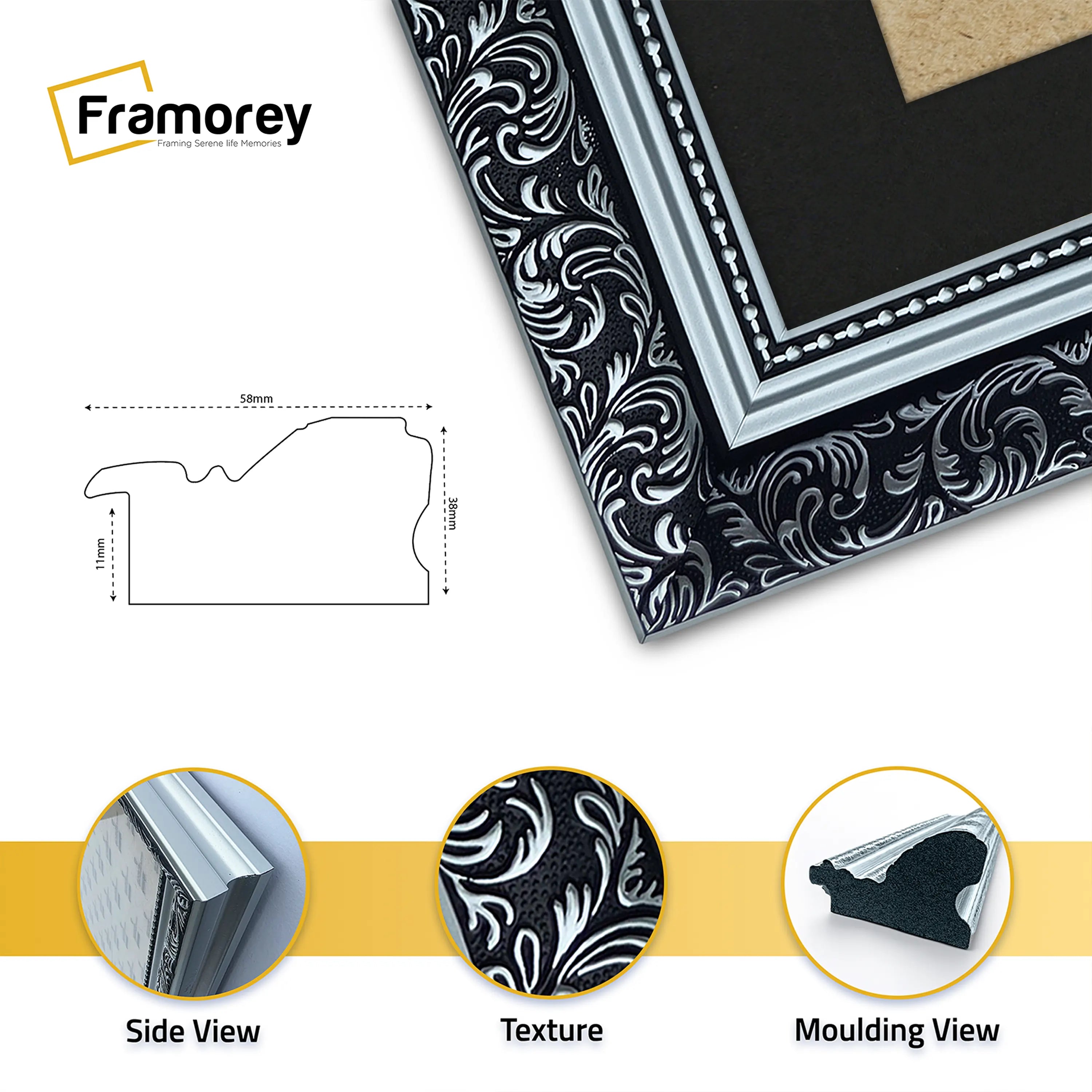 Square Photo Frames Silver Dahlia Wall Art Frame With Black Mount