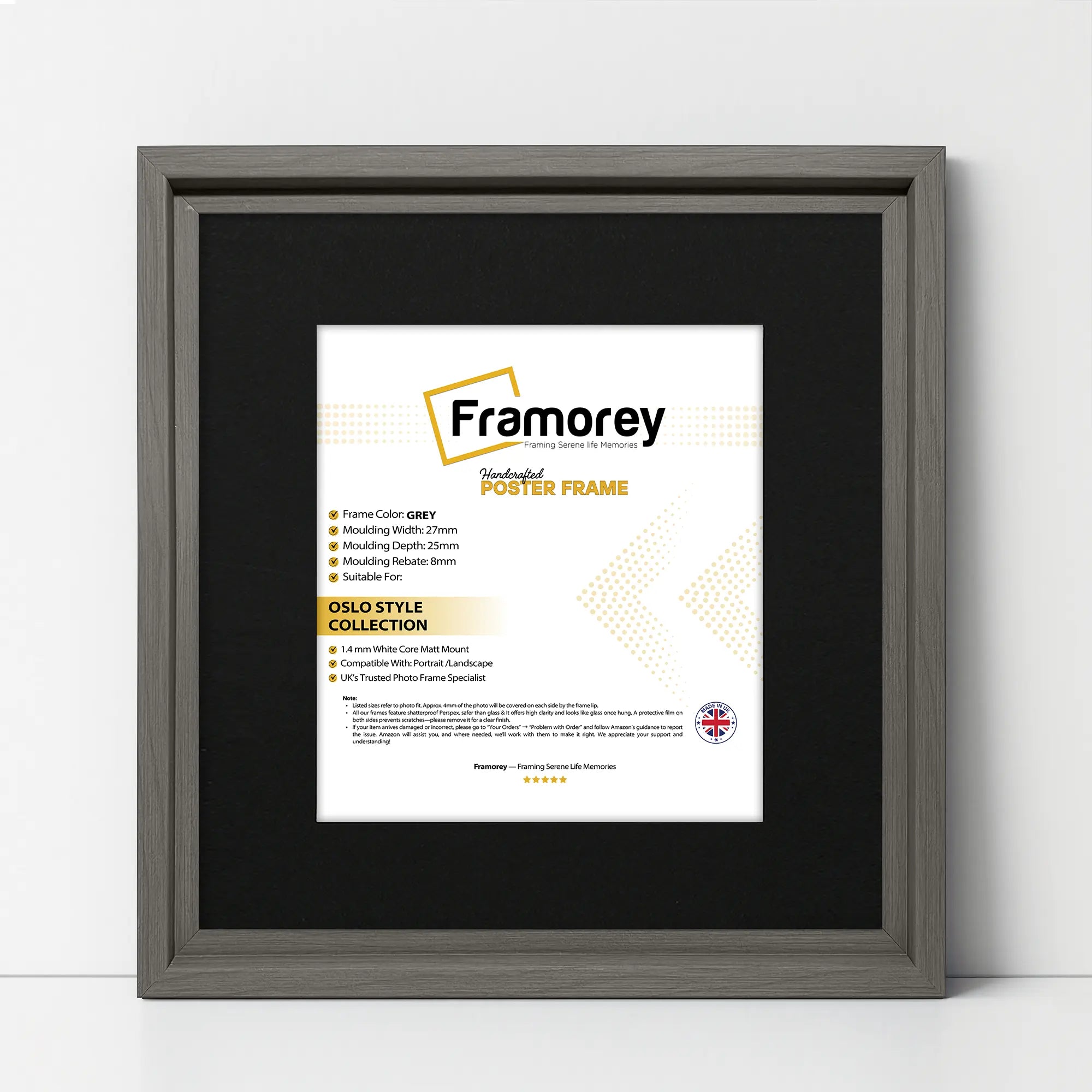 Square Size Grey Oslo Photo Frames Wall Art Frames With Black Mount