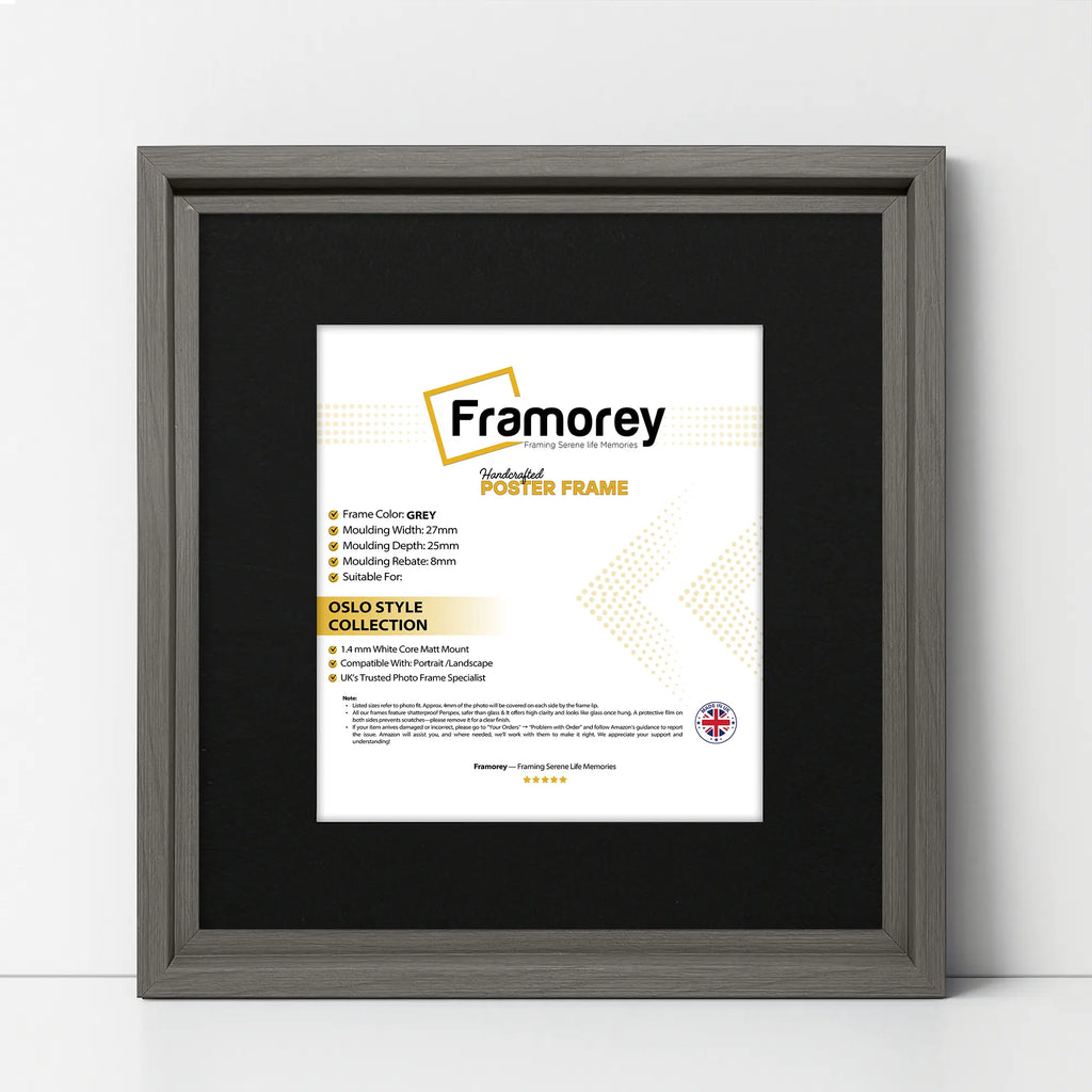 Square Size Grey Oslo Photo Frames Wall Art Frames With Black Mount