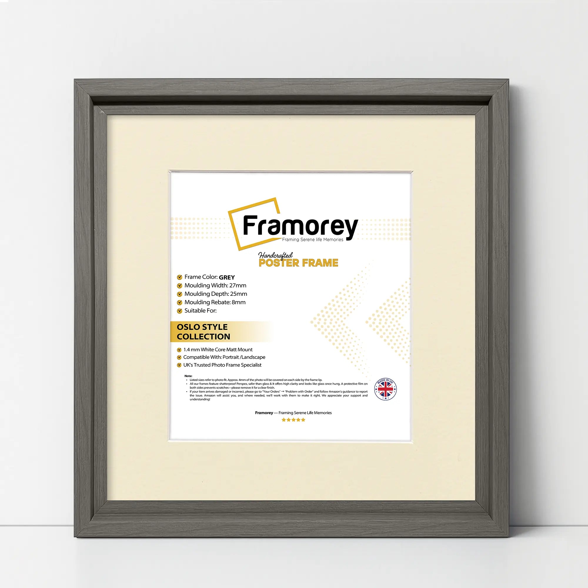 Square Size Grey Oslo Photo Frames Wall Art Frames With Ivory Mount