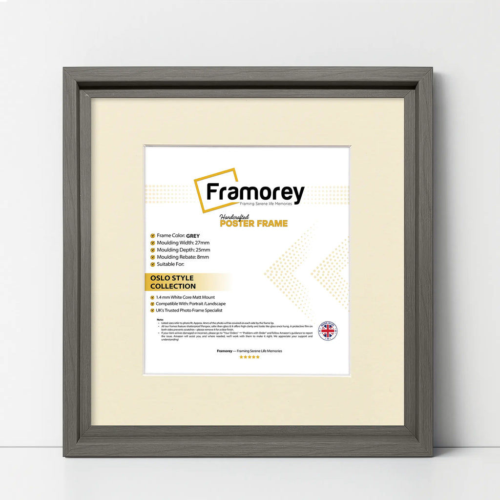 Square Size Grey Oslo Photo Frames Wall Art Frames With Ivory Mount