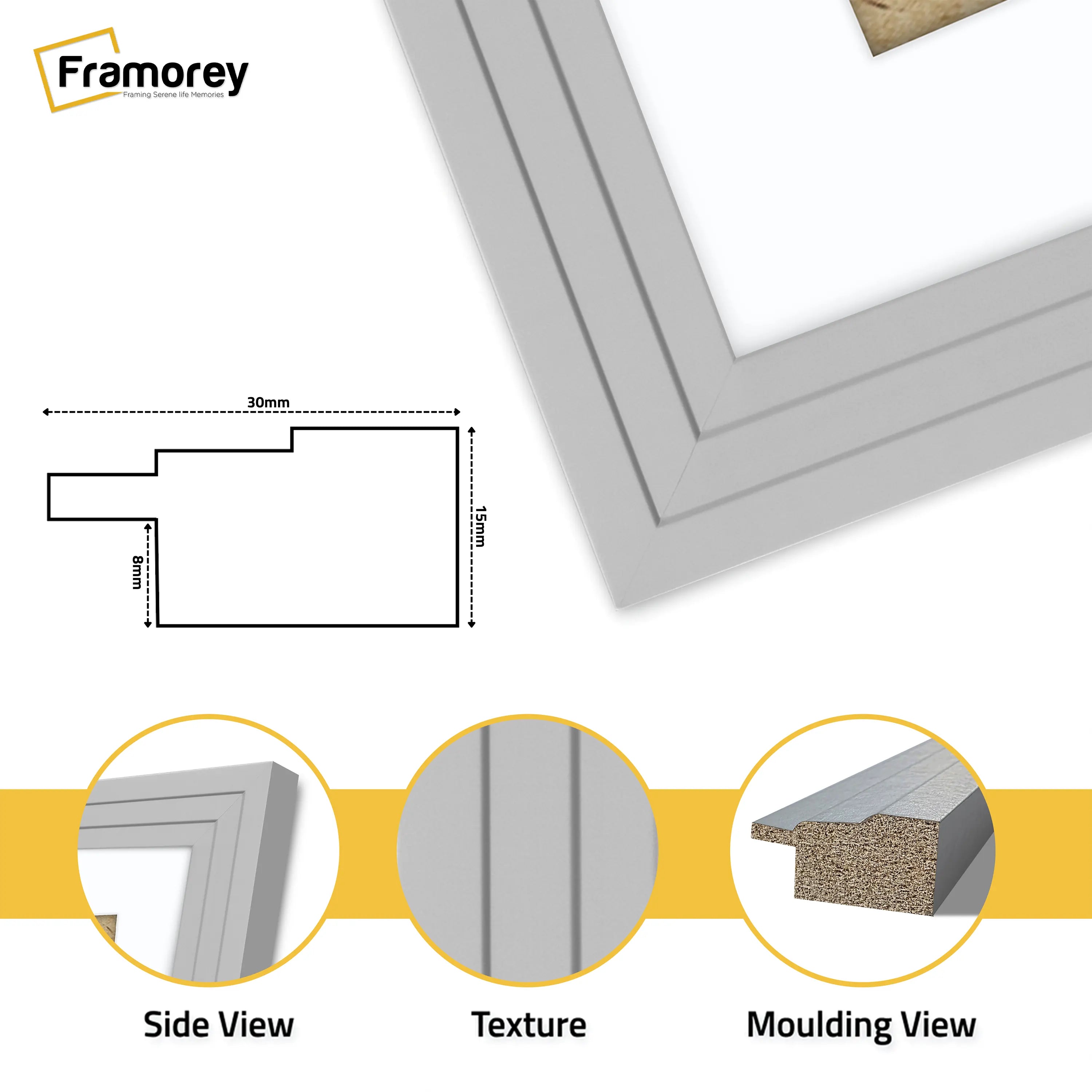 Panoramic Step Style Grey Photo Frame With White Mount