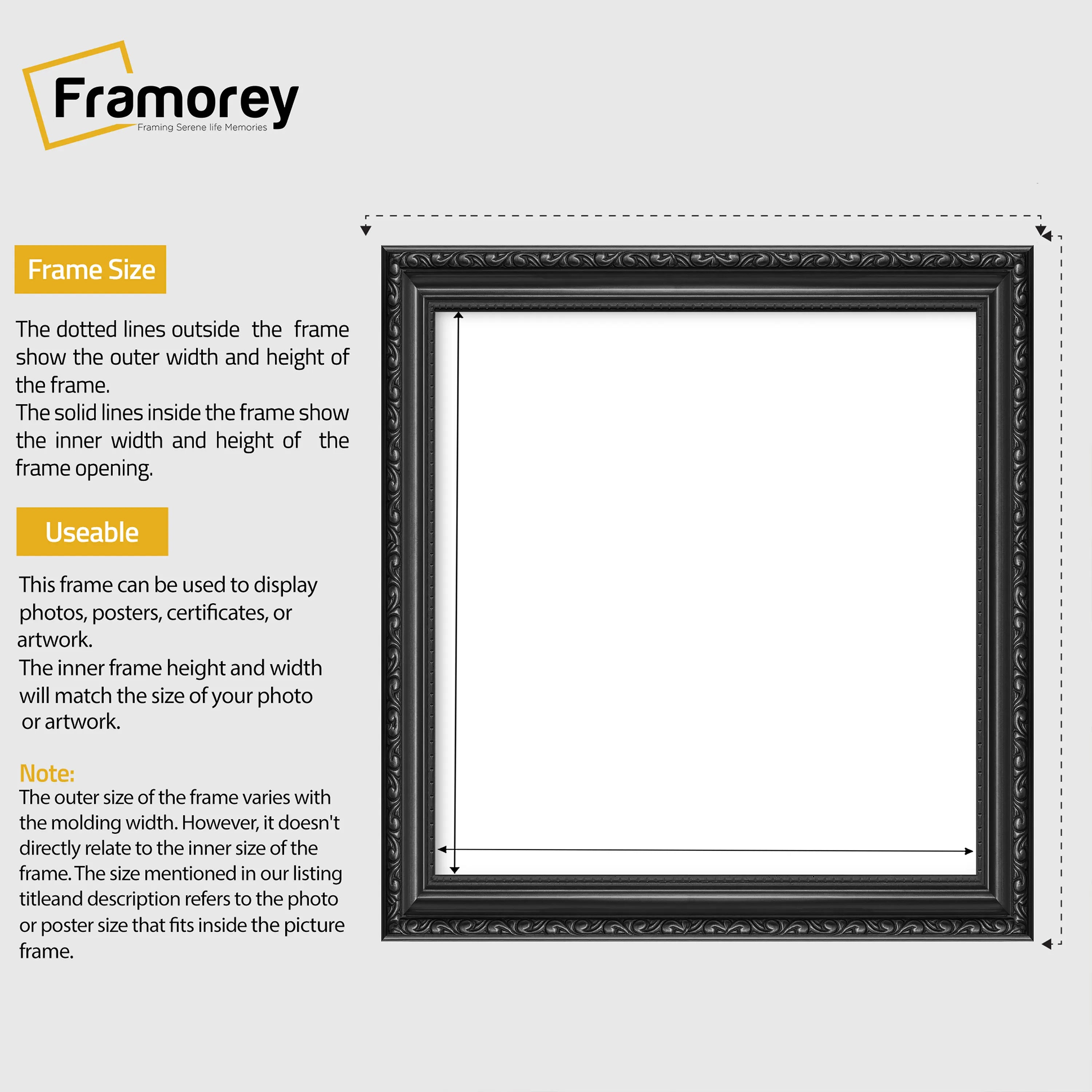 Square Size Black Shabby Picture Frame Photo Frames