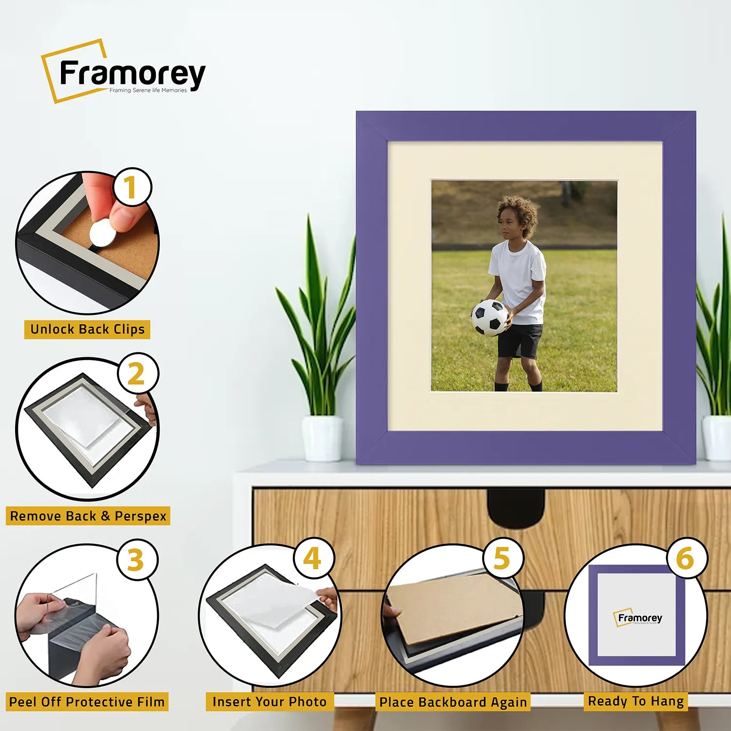 Square Size Purple Picture Frame With Ivory Mount