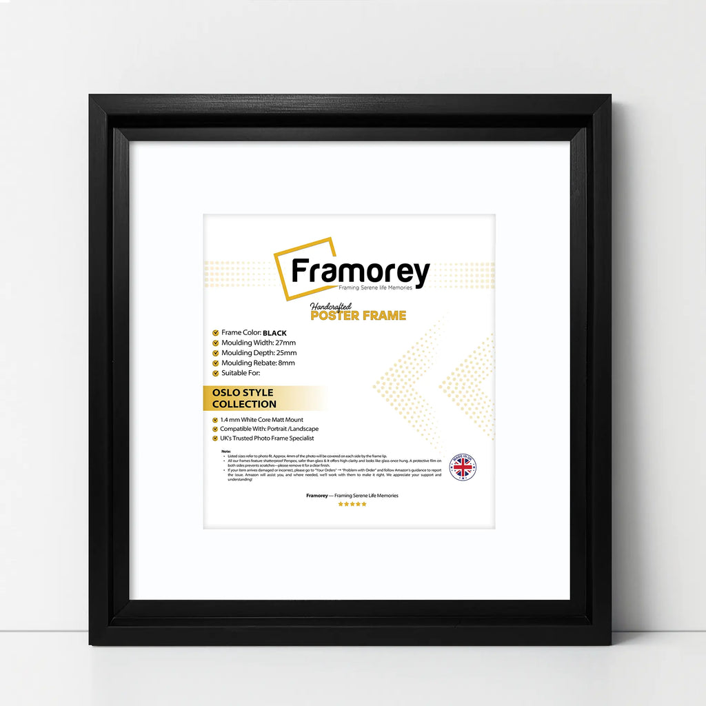 Square Size Black Oslo Photo Frames Wall Art Frames With White Mount