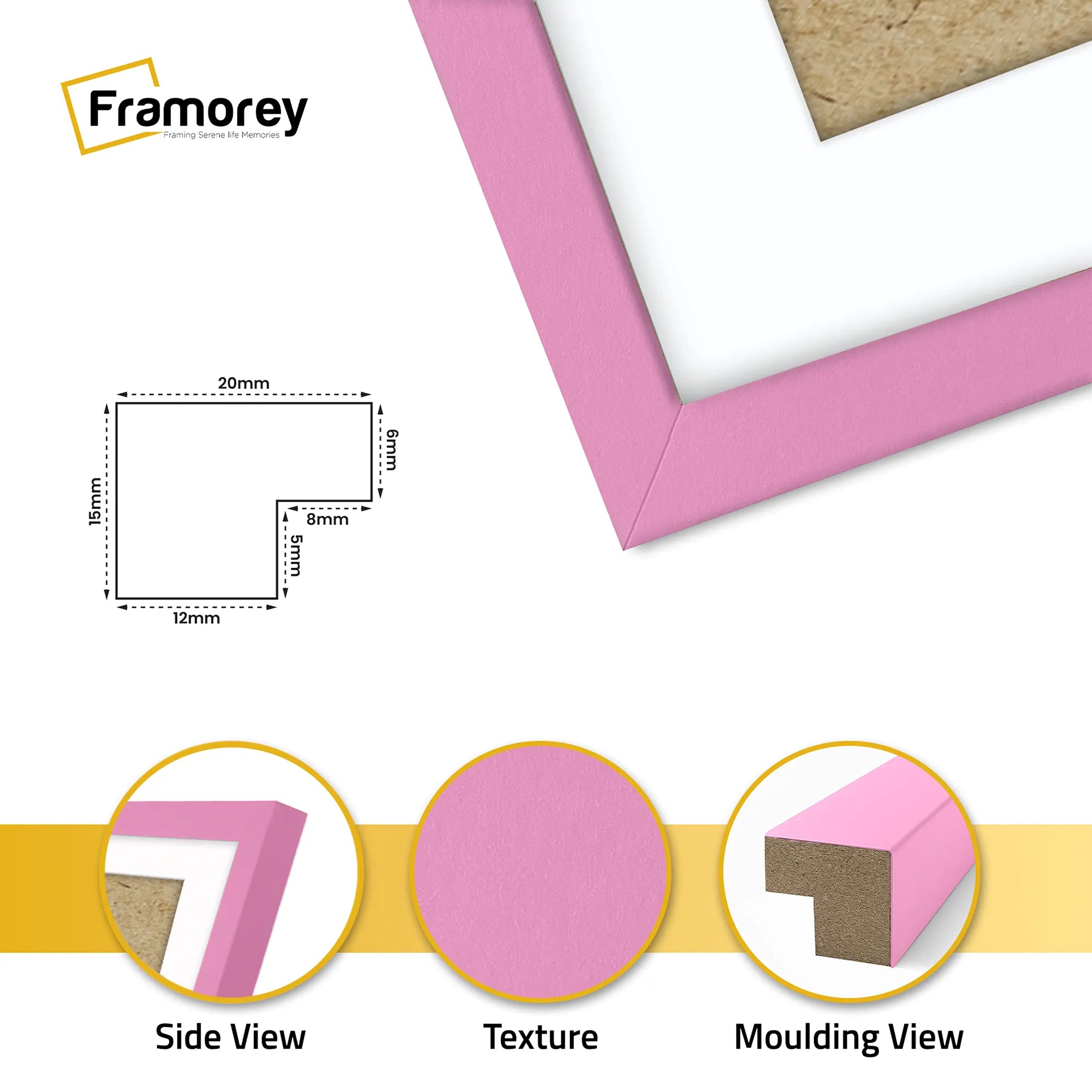 Square Size Thin Matt Pink Picture Frames With White Mount