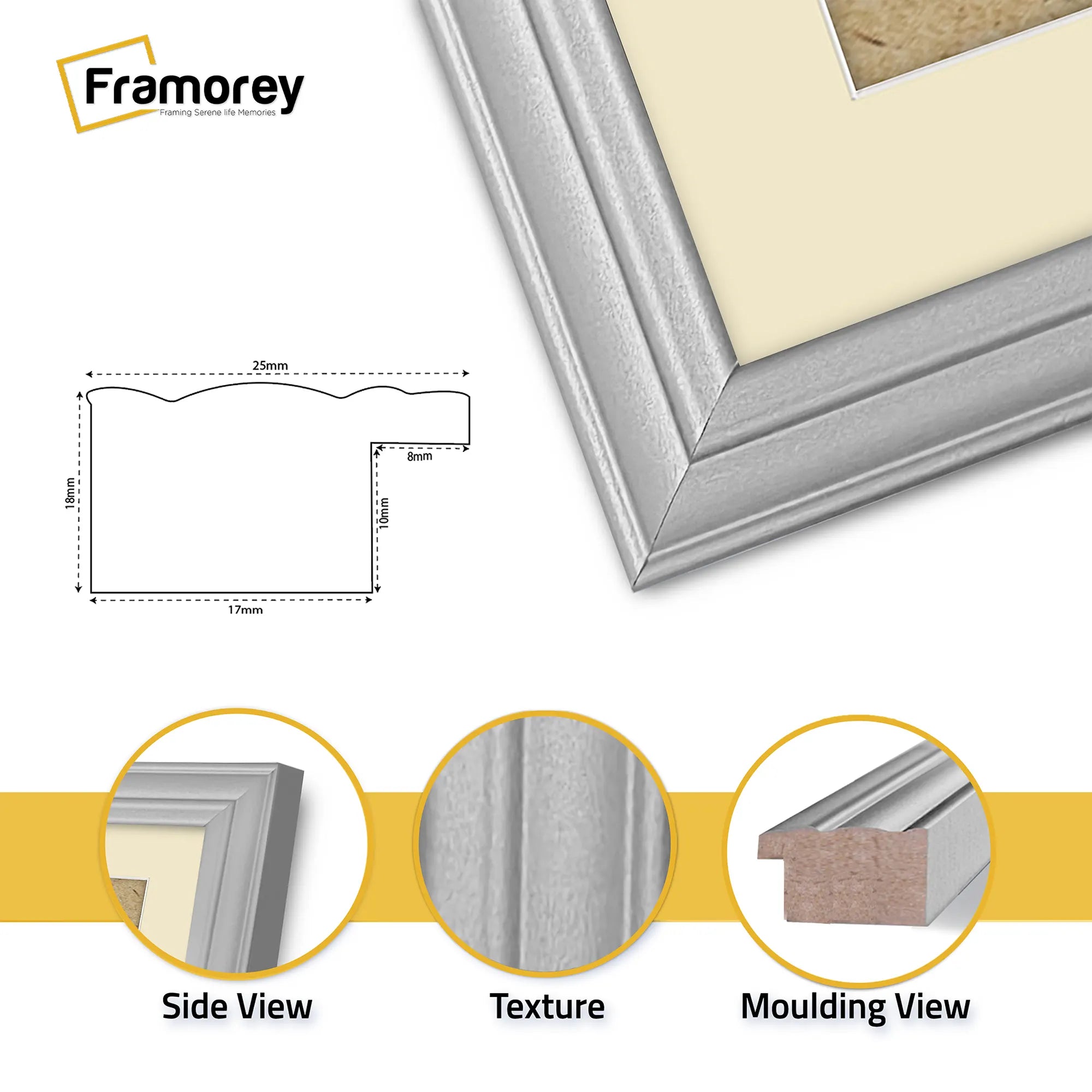 Antique Style Square Silver Picture Frame Wall Art Frame With Ivory Mount