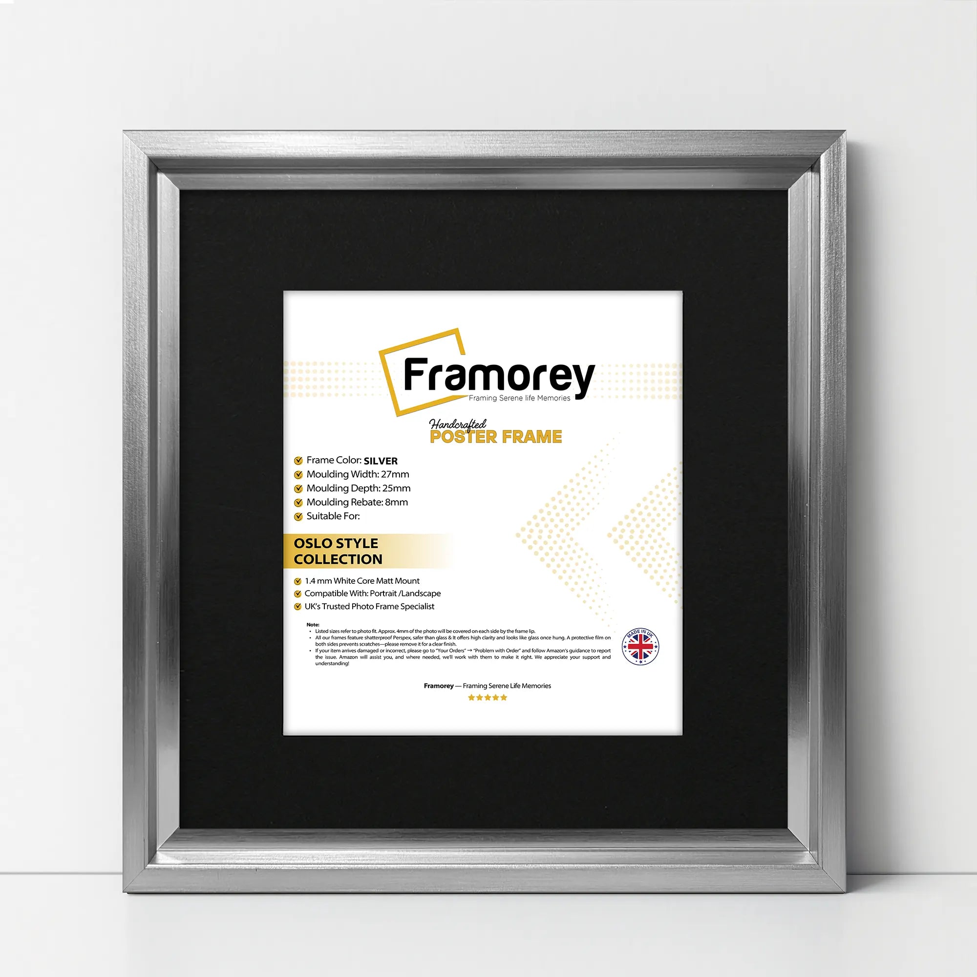 Square Size Silver Oslo Photo Frames Wall Art Frames With Black Mount