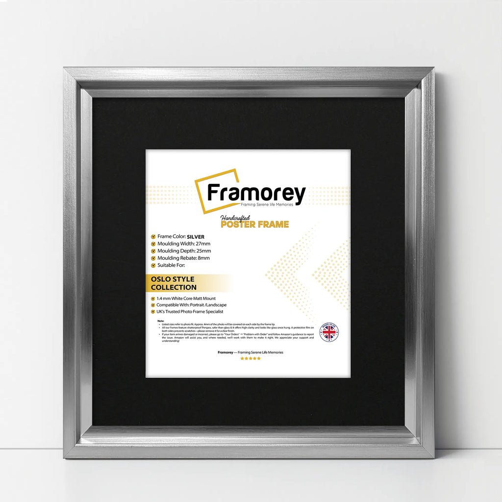 Square Size Silver Oslo Photo Frames Wall Art Frames With Black Mount