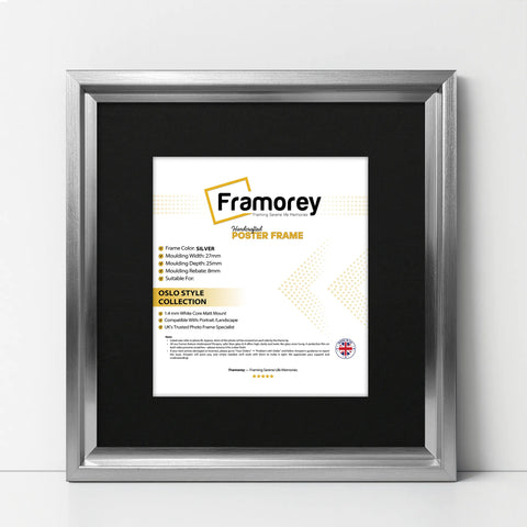 Square Size Silver Oslo Photo Frames Wall Art Frames With Black Mount