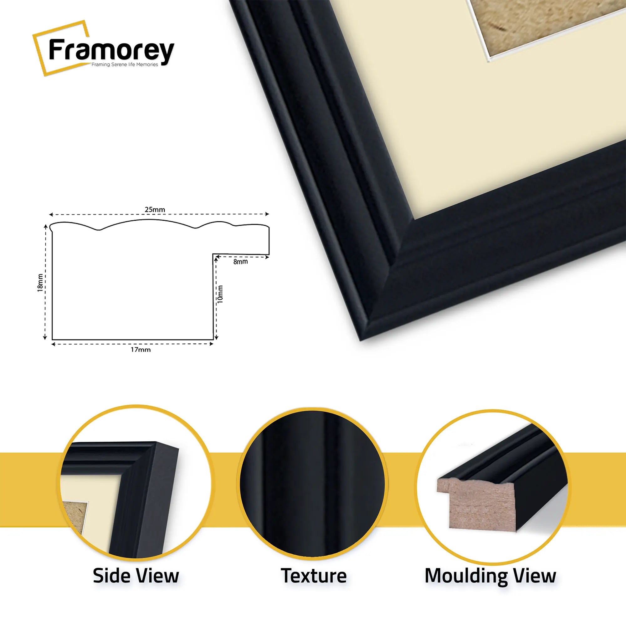 Antique Style Square Size Black Picture Frame with Ivory Mount